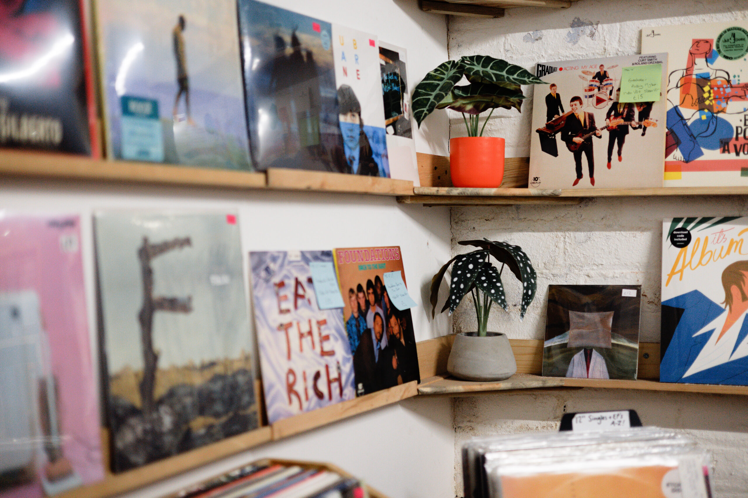 Record collection on shelves at Leigh Building Preservation Society